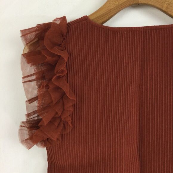 Bailey/44 Womens Rust Ruffle Sleeved Ribbed Knit Blouse Top Rust Size Medium - Picture 6 of 10